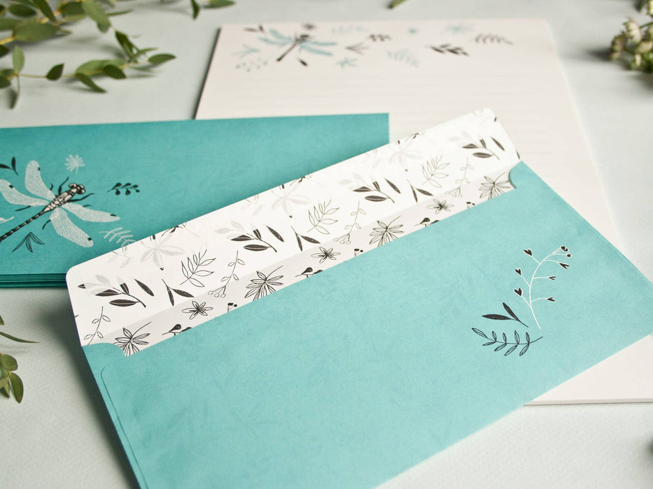 Briefpapier Set Libelle, Briefblock A4 & 10 Briefumschläge