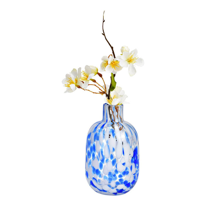 Vase mit Punkten aus Glas Transparent/Blau/Weiß