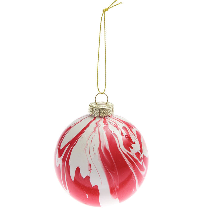 Glaskugel Baumschmuck - Rot/Weiß marmoriert