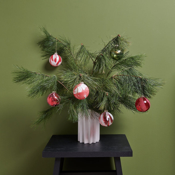 Glaskugel Baumschmuck - Rot/Weiß marmoriert
