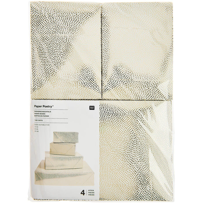 Papierschachtel Set Pünktchen, Gold, 4 Stück