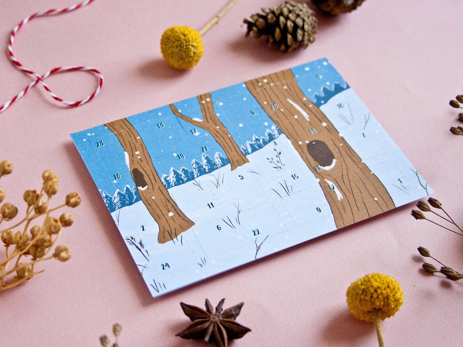 Adventskalender Postkarte Winterwald