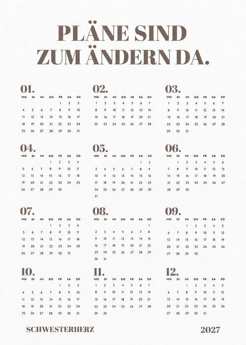 Wandkalender 2027 - "Pläne sind zum ändern da"