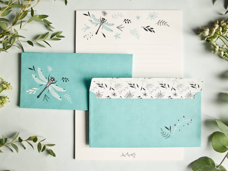 Briefpapier Set Libelle, Briefblock A4 & 10 Briefumschläge