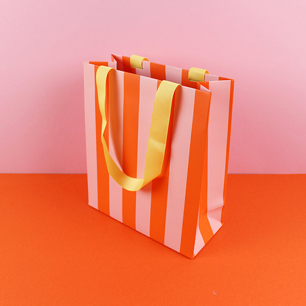 Ava & Yves Geschenktüte Stripes M Rosa-Orange-Gelb