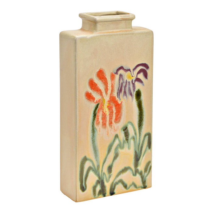 Vase Blumen Dekor aus Steingut, Bunt