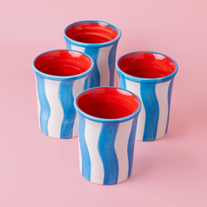 Frühstückstasse aus Keramik 250 ml/Blaue und weiße Streifen PACO