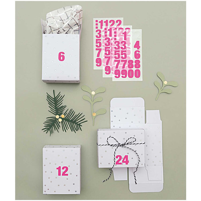 Adventskalender boxen Set 24-teilig / Wieß & Irisierend