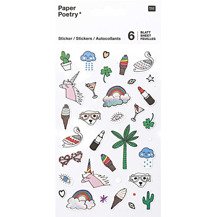 Paper Poetry Sticker Magical Rainbow, 6 Blatt