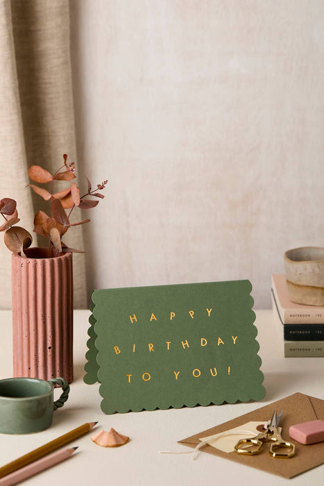 Grußkarte - Happy Birthday mit Muschelkante in Grün