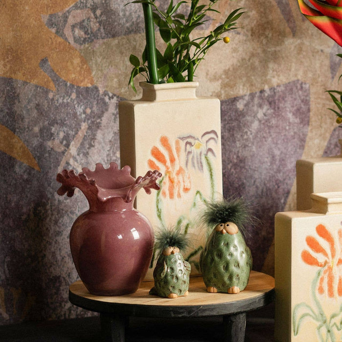 Vase Blumen Dekor aus Steingut, Bunt