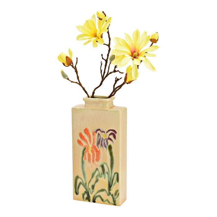 Vase Blumen Dekor aus Steingut, Bunt