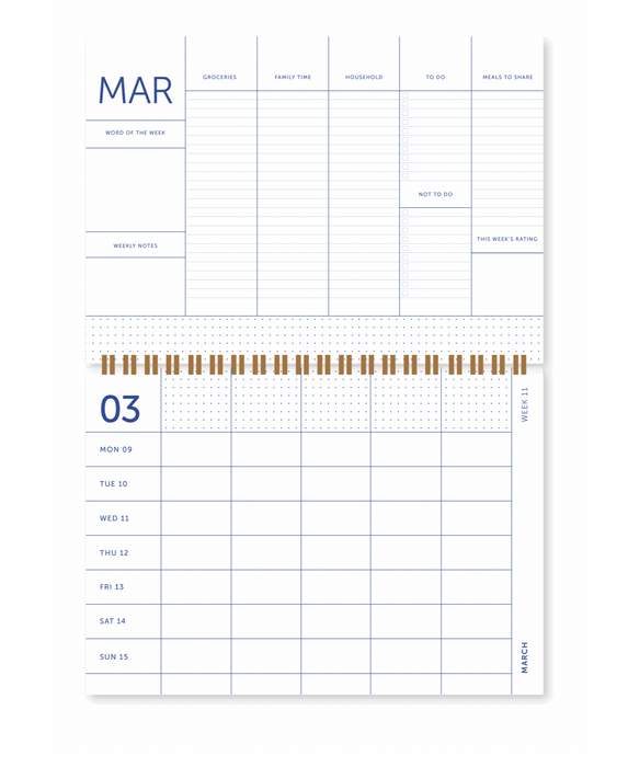 A-Journal Family Calendar - Flow Blue - A4
