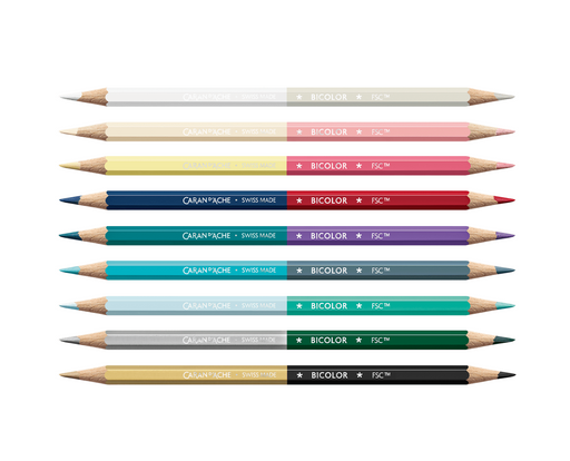 Caran d'Ache Set 9 Zweifarbige Farbstifte & 1 Pinsel Alpine Frost