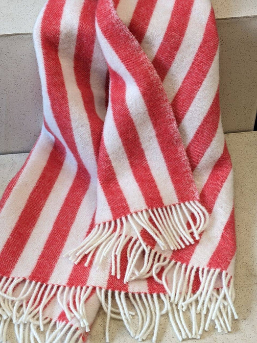 Coudre Berlin Wolldecke / Kuscheldecke - STRIPES Tomato Red / Off White