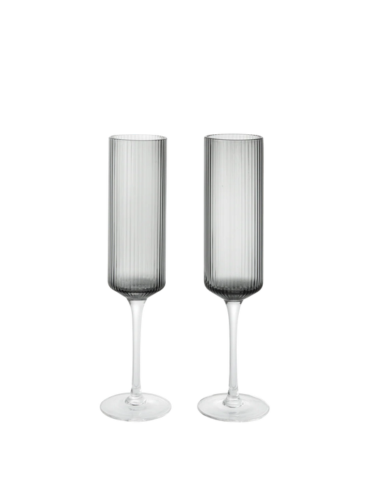 Ferm Living Ripple Champagne Flutes - Set of 2 - Smoked Grey