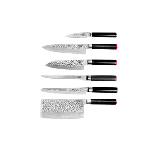 KOTAI kitchen - Das Komplettset: 6 Messer (Schälmesser + Santoku + Gyuto + Filetiermesser + Brotmesser + Hackbeil)