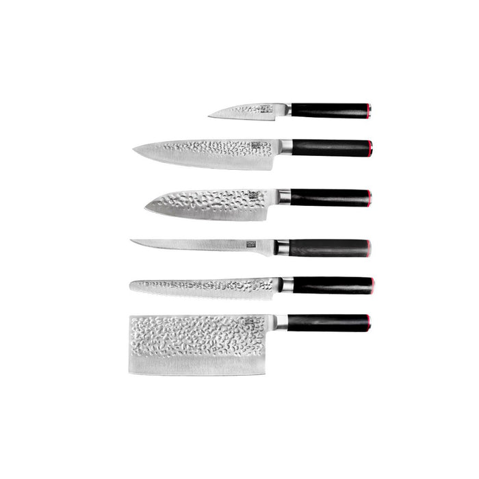 KOTAI kitchen - Das Komplettset: 6 Messer (Schälmesser + Santoku + Gyuto + Filetiermesser + Brotmesser + Hackbeil)