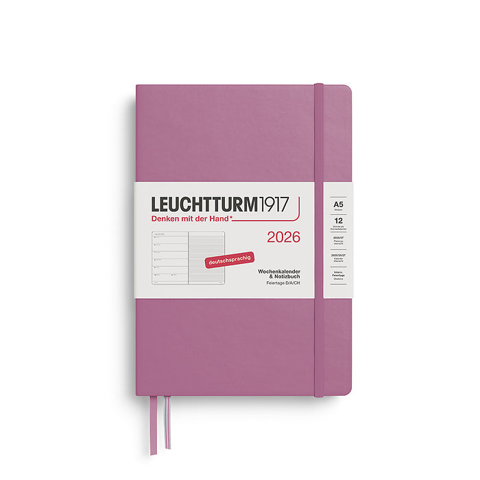 Leuchtturm Wochenkalender & Notizbuch A5 Medium - 2026 - Deutschsprachig - Dustyrose - Hardcover