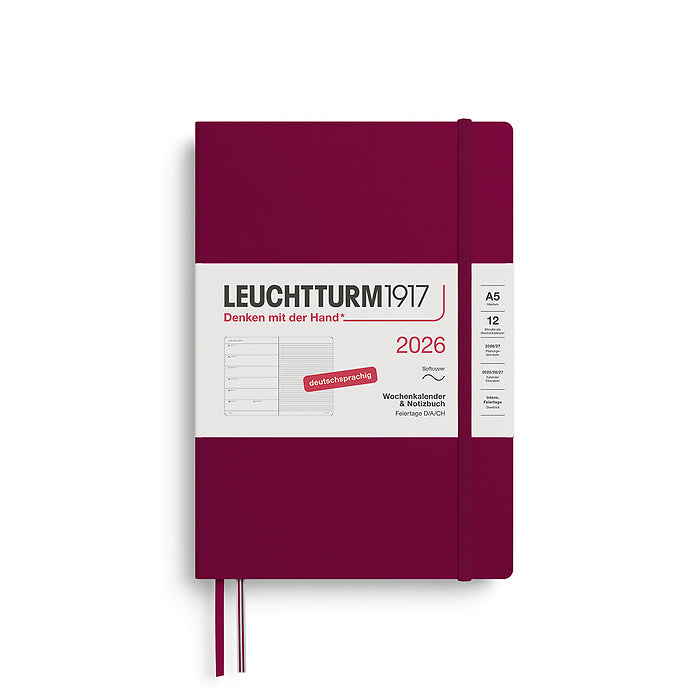 Leuchtturm Wochenkalender & Notizbuch A5 Medium - 2026 - Deutschsprachig - Port Red - Softcover
