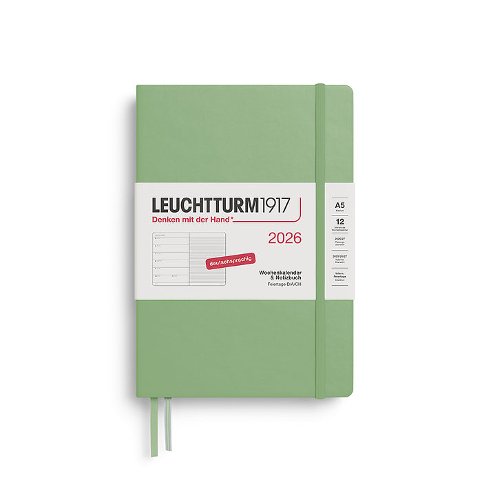 Leuchtturm Wochenkalender & Notizbuch A5 Medium - 2026 - Deutschsprachig - Salbei - Hardcover