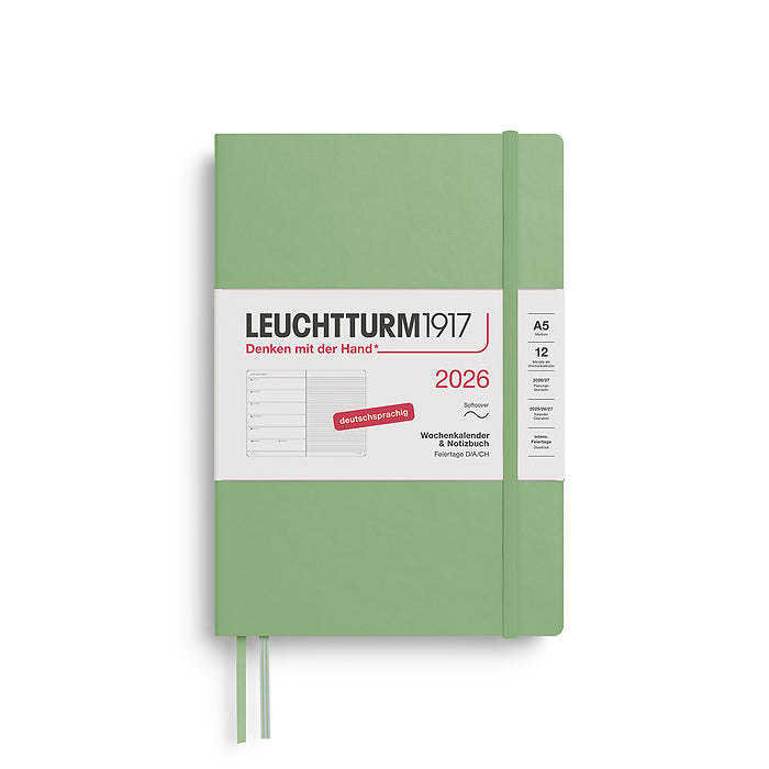 Leuchtturm Wochenkalender & Notizbuch A5 Medium - 2026 - Deutschsprachig - Salbei - Softcover