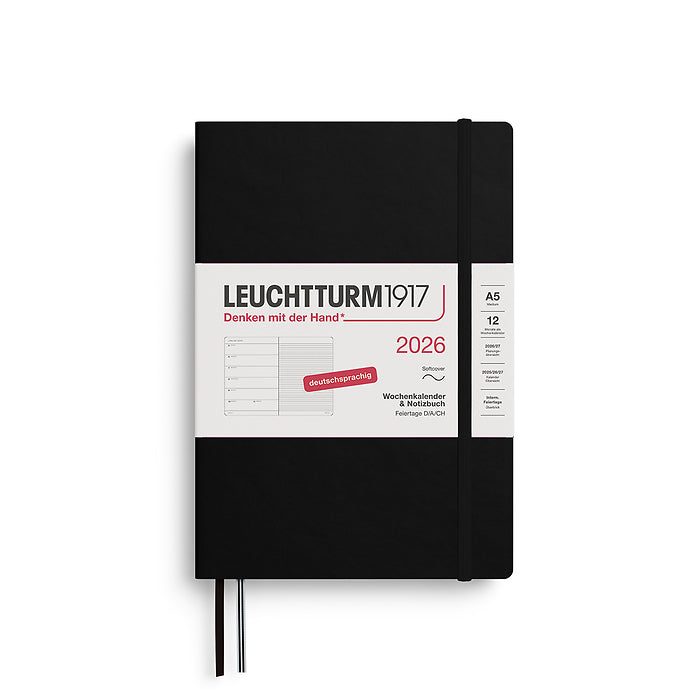 Leuchtturm Wochenkalender & Notizbuch A5 Medium - 2026 - Deutschsprachig - Schwarz - Hardcover