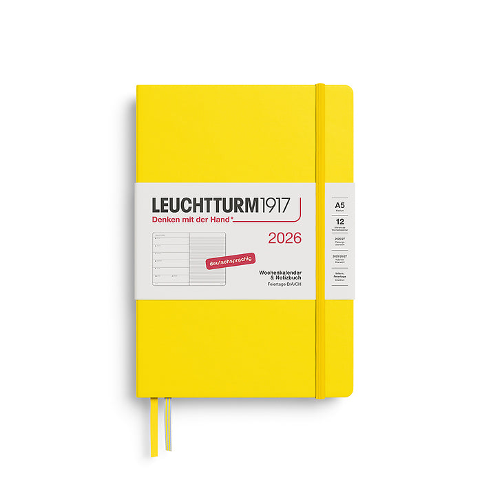 Leuchtturm Wochenkalender & Notizbuch A5 Medium - 2026 - Deutschsprachig - Zitrone - Hardcover