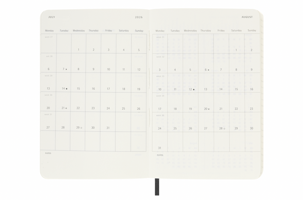 Moleskine Weekly 2026 Horizontal Diary/Planner - Pocket - Schwarz - Softcover
