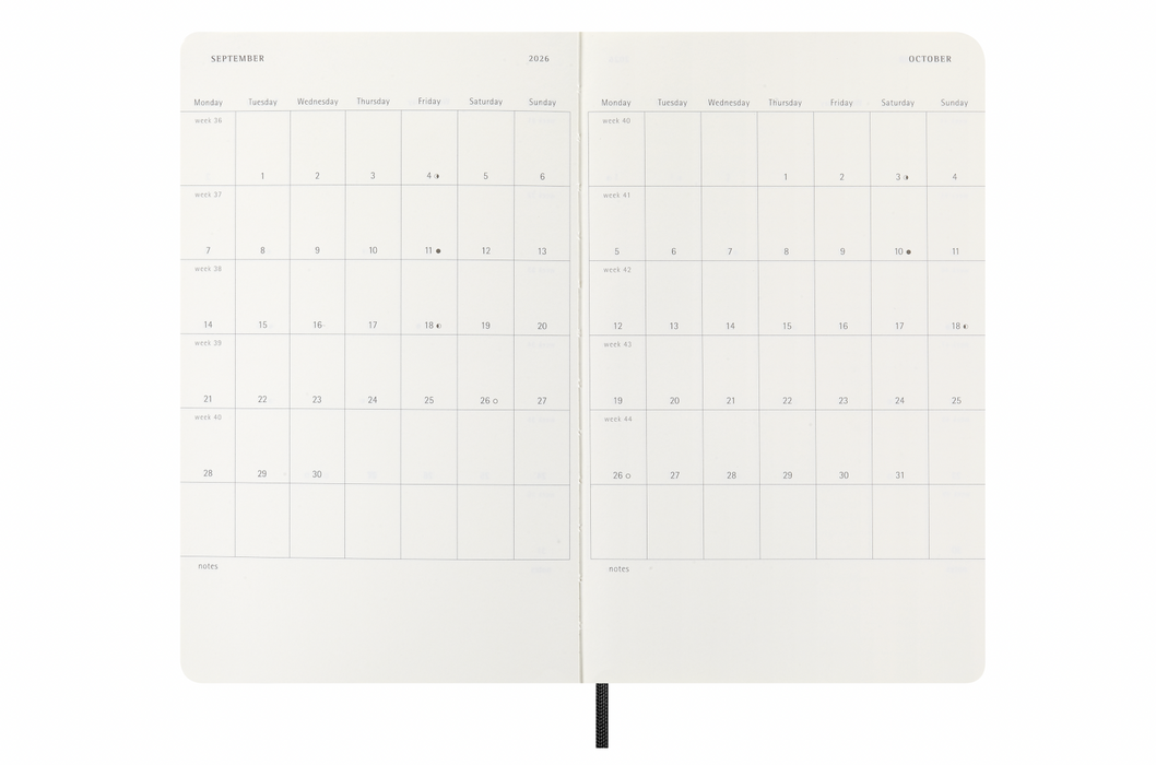 Moleskine Wochenkalender 2026 - Weekly Horizontal Diary / Planner - Large - Schwarz - Softcover