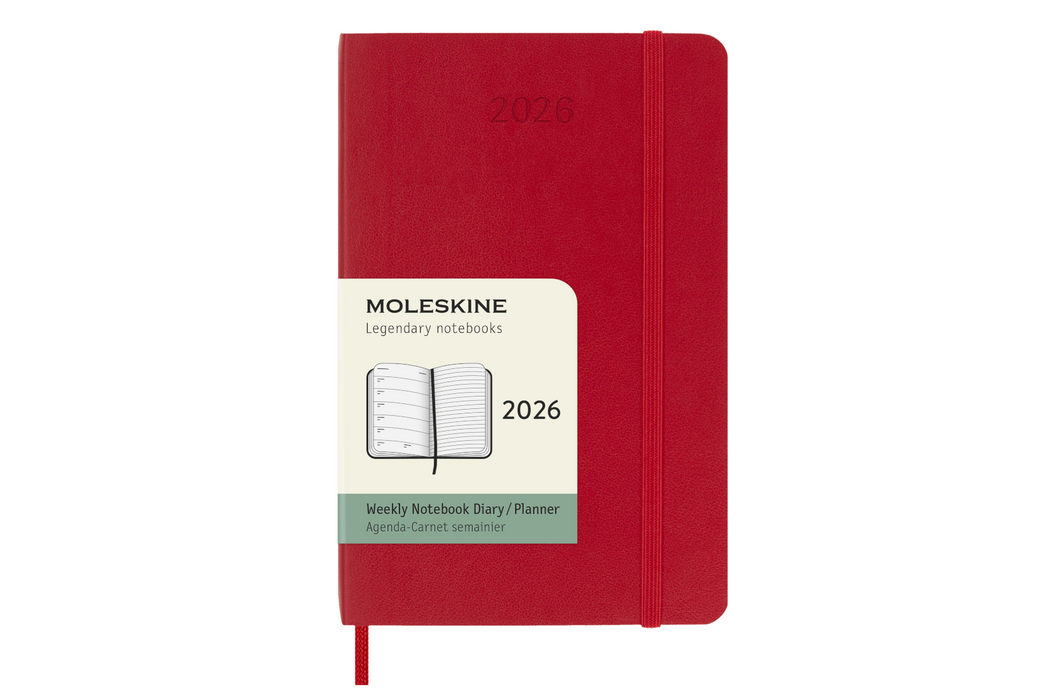 Moleskine Wochenkalender 2026 - Weekly Notebook Diary / Planner - Pocket - Scharlachrot - Softcover