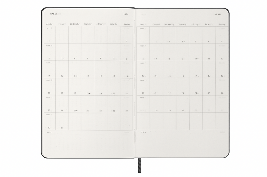 Moleskine Wochenkalender 2026 - Weekly Vertical Diary / Planner - Large - Schwarz - Hardcover