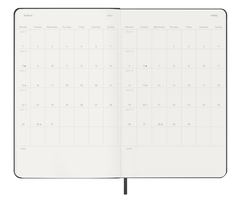 Moleskine Wochenkalender 2027 - Weekly Vertical Diary / Softcover / Planner - Hardcover - Large - Schwarz