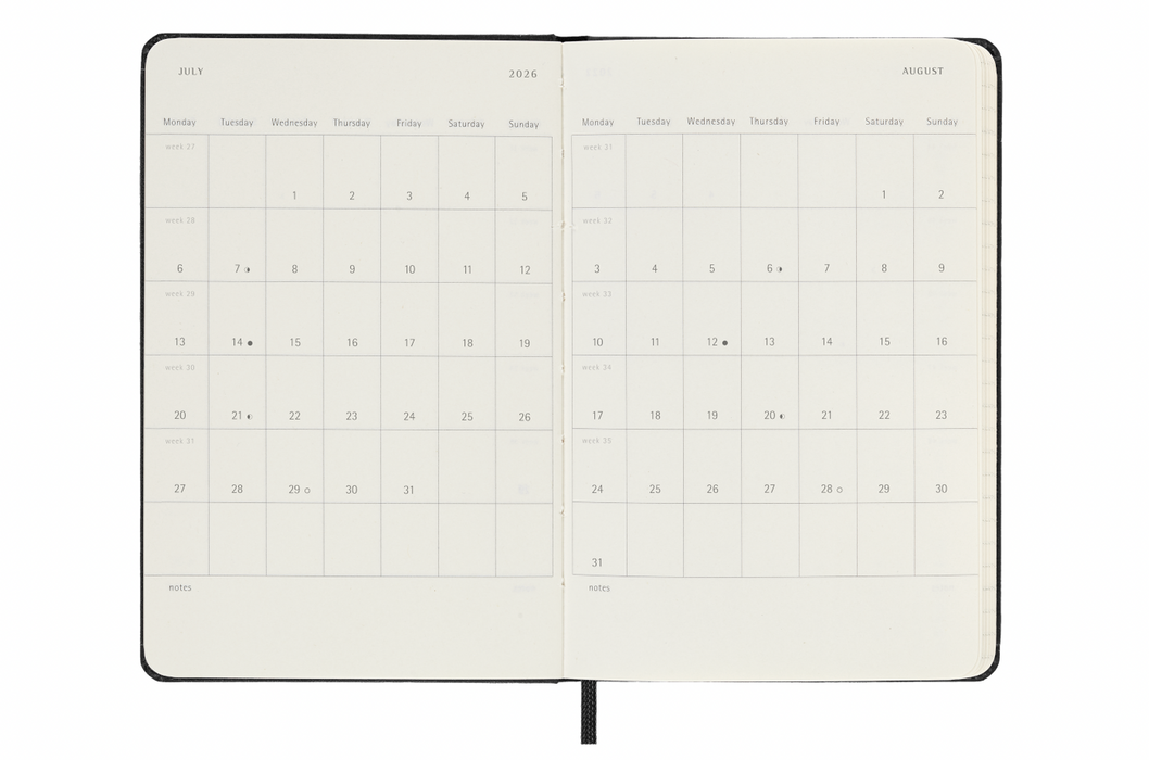 Moleskine Wochenplaner 2026 - Weekly Vertical Diary/Planner - Pocket - Schwarz - Hardcover