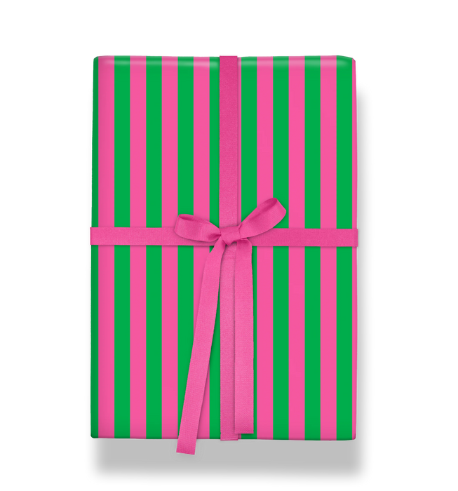 Geschenkpapier Weihnachten - Green & Pink Stripe
