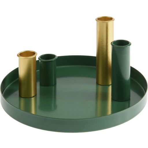Rico Design Metalltablett mit 4 magnetischen Kerzenhaltern - Grün/Gold