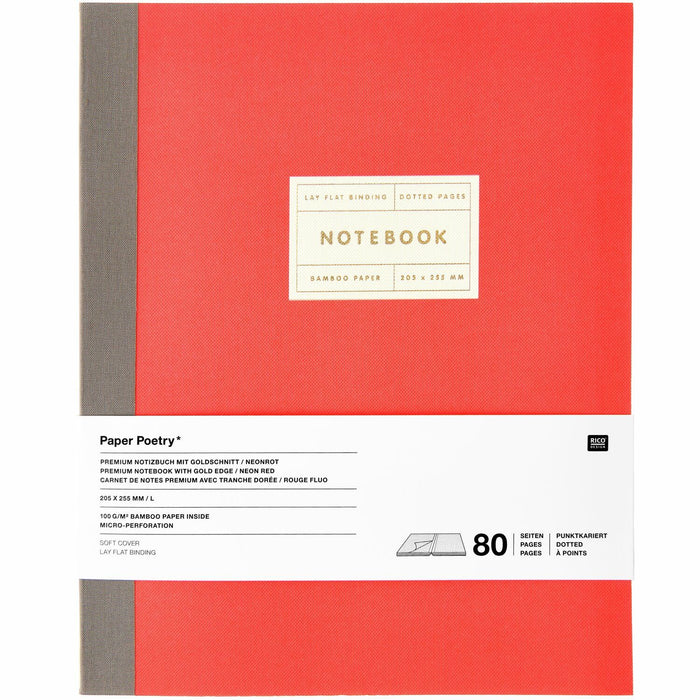 Rico Design Notizbuch L - Neonrot mit Goldrand