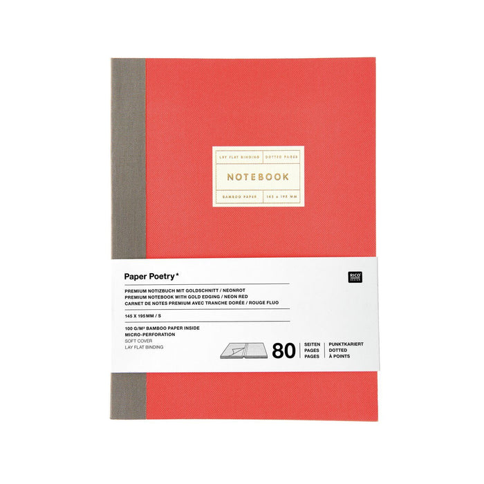 Rico Design Notizbuch S - Neonrot mit Goldrand
