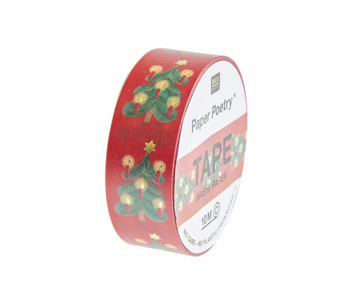 Rico Design Paper Poetry Tape - Weihnachtsbäume Rot - 1,5 cm