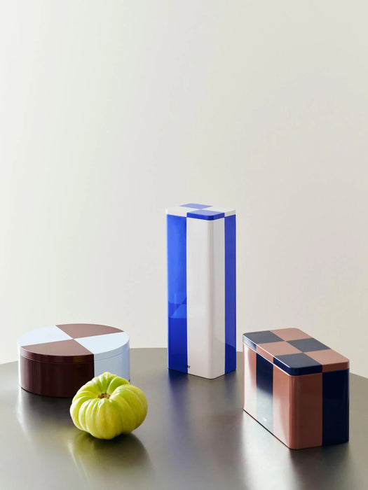 HAY Tin Container Round - Burgundy And Ice Blue