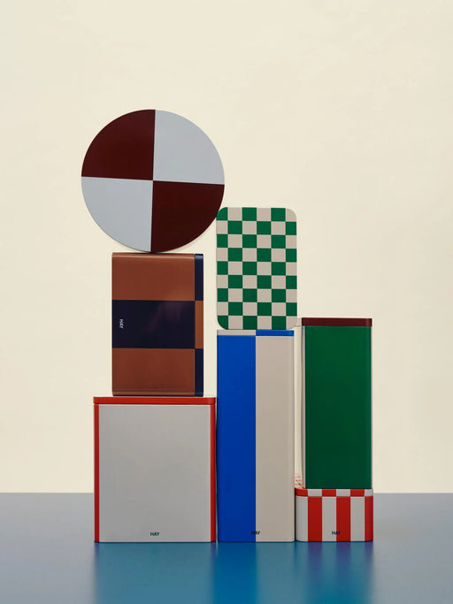 HAY Tin Container Round - Burgundy And Ice Blue