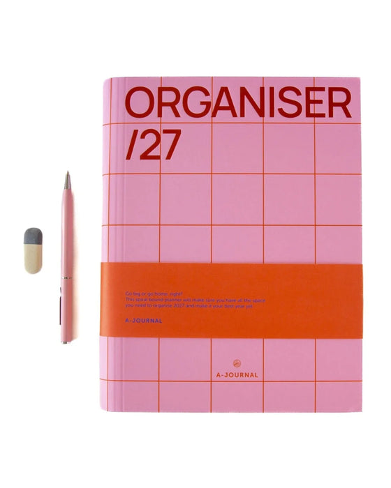 Diary Spiral Organiser 2027 - Checkered Pink Red