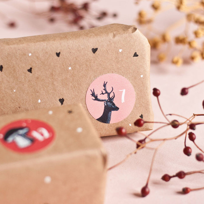 Aufkleberbogen Adventskalender mit Tiermotiven A5, rot