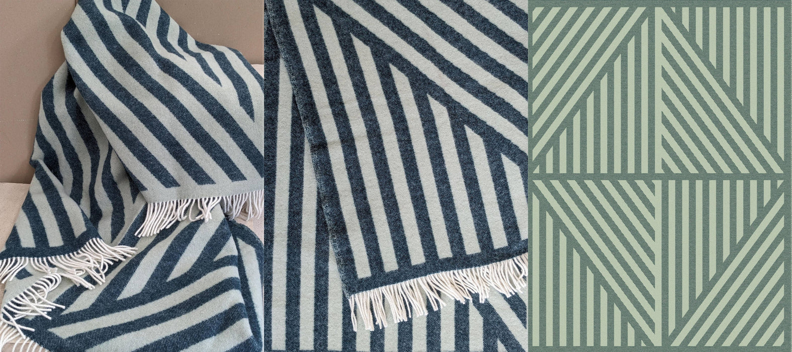 Wolldecke / Kuscheldecke FRANK petrol / sage