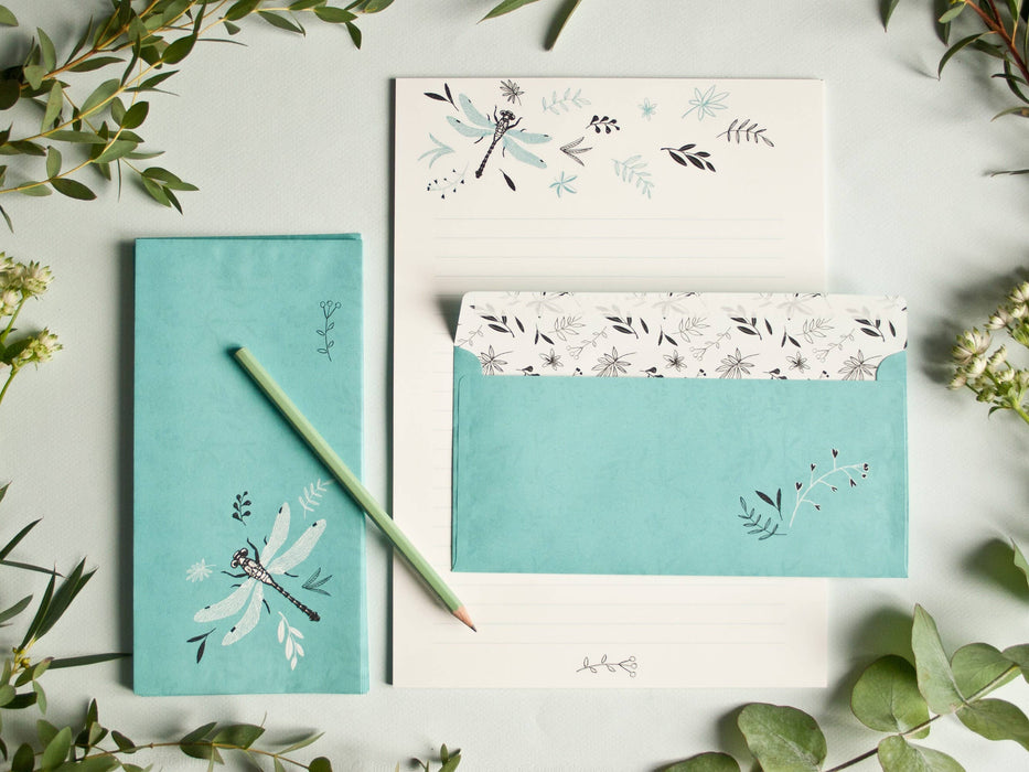 Briefpapier Set Libelle, Briefblock A4 & 10 Briefumschläge