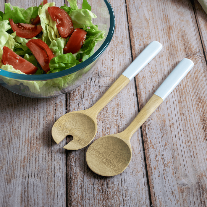 pebbly Salatbesteck aus Bambus - Hellgrau