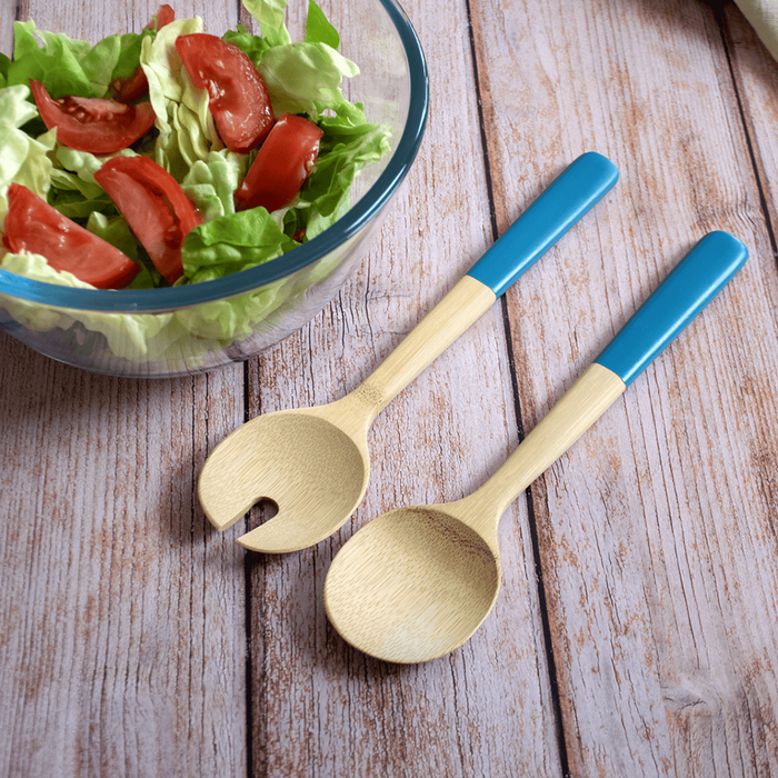 pebbly Salatbesteck aus Bambus - Blau