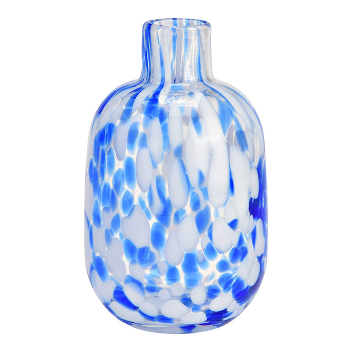 Vase mit Punkten aus Glas Transparent/Blau/Weiß