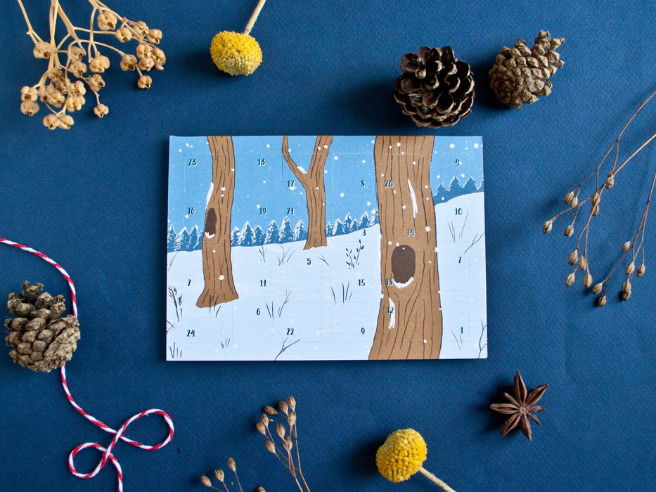 Adventskalender Postkarte Winterwald