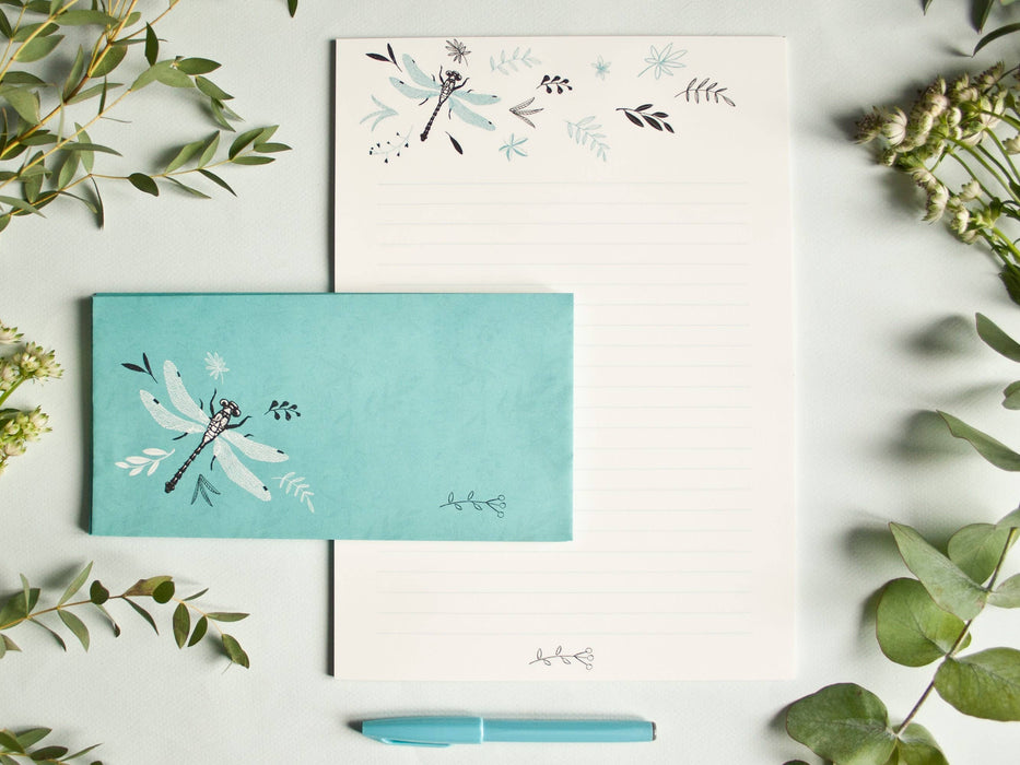 Briefpapier Set Libelle, Briefblock A4 & 10 Briefumschläge